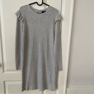 NWT Polo Ralph Lauren Grey Diamond Quilted Wool Cashmere Ruffle Sweater Dress XS